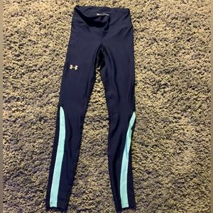 NWOT Under Armour leggings. Navy and aqua color.   Women’s size XS.